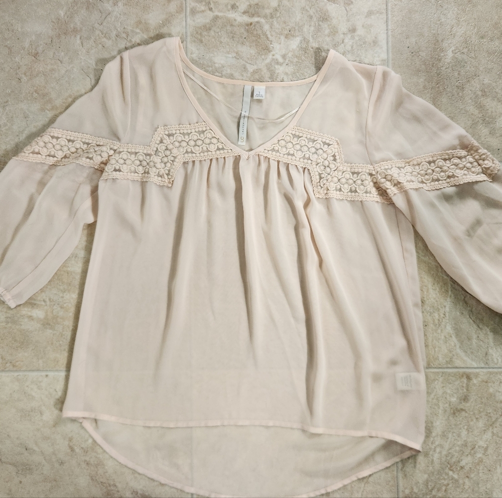 Lauren Conrad Sheer Crochet Detail Blouse - Size Small